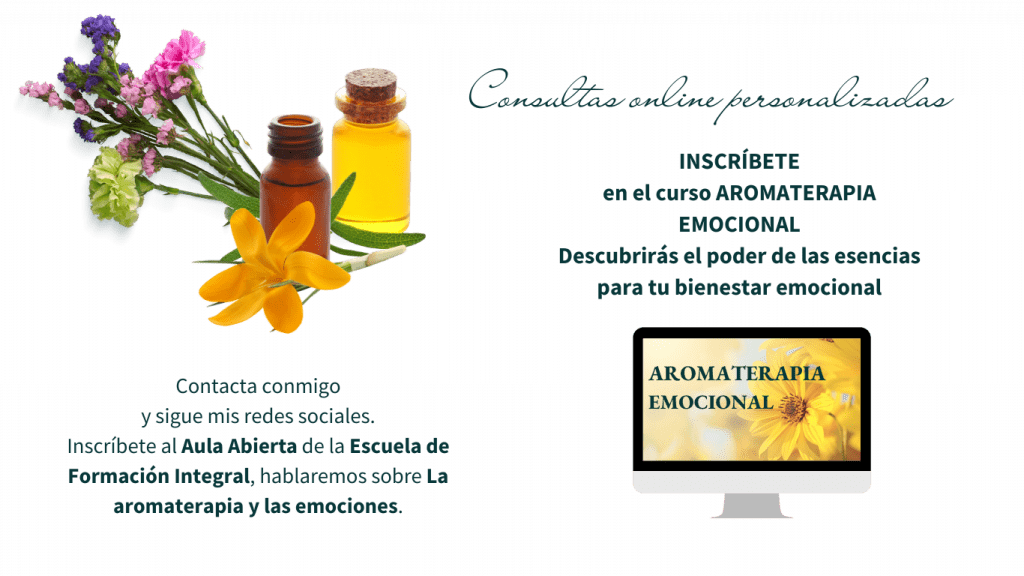 Docente del Curso Aromaterapia Emocional, de la Escuela de Formación Integral. Soy educadora social , madre y emprendedora en el sector de la salud y bienestar. Especialista en aceites esenciales y psicoaromaterapia. Acompaño a personas a introducir la aromaterapia y las soluciones naturales a su estilo de vida, con formación y asesoramiento.
