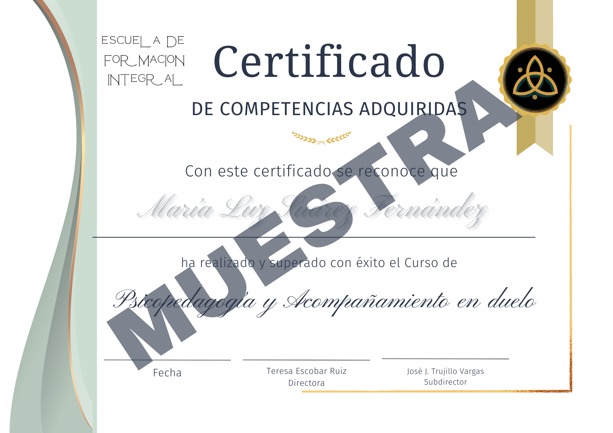 Certificado del curso Psicopedagogía y Acompañamiento en duelo